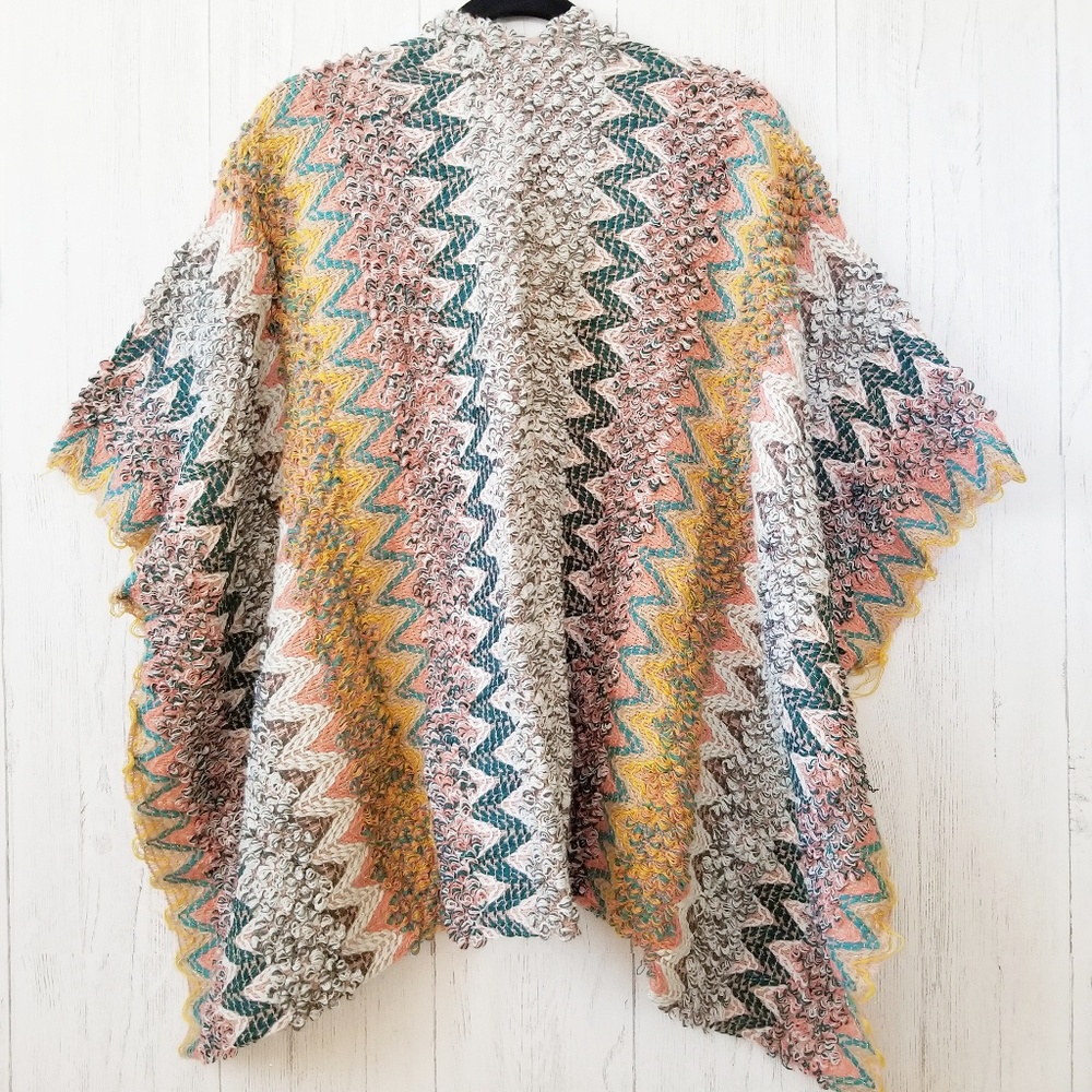 David & Young Multi Knit Pink Poncho Wrap One Size - Picture 7 of 7